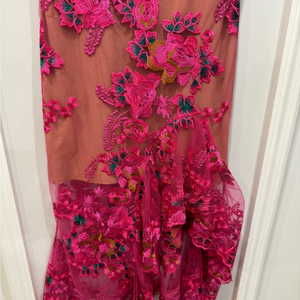 Bronx and Banco Hot Pink Floral Lace Overlay Dress - Picture 5 of 13